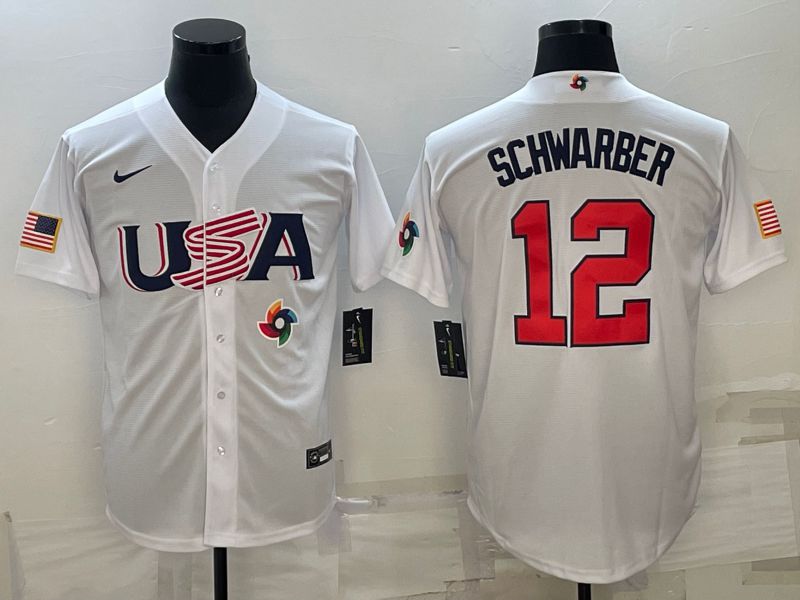 Men 2023 World Cub USA #12 Schwarber White Nike MLB Jersey11->more jerseys->MLB Jersey